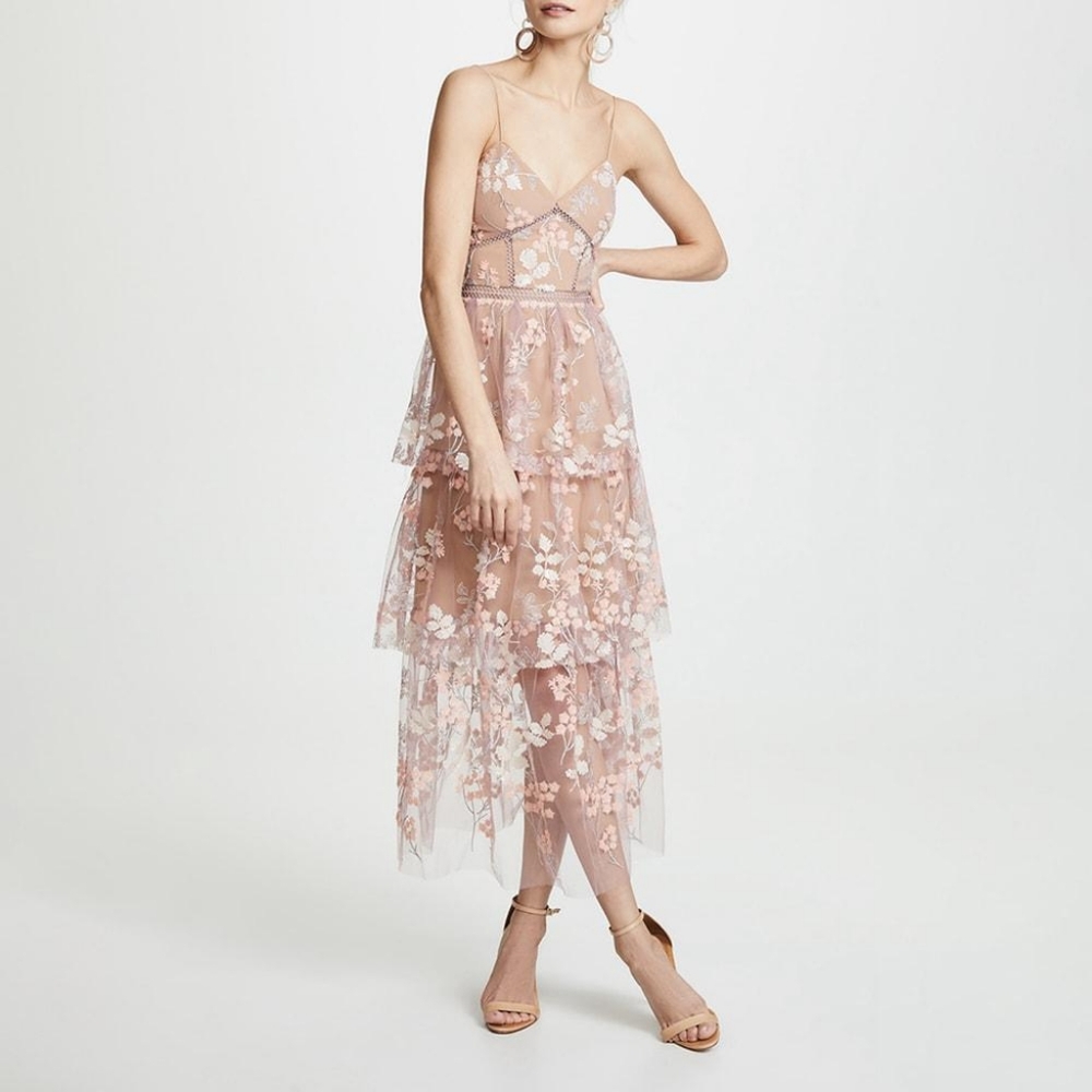 Self Portrait Midi Embellished Floral Dress Size 10